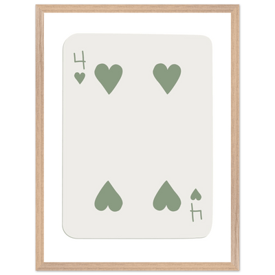 Minimalist Poker Card Art - Four of Hearts - Framed Poster, Sage Green Eco-Friendly Wood Frame - Vibrantwalls