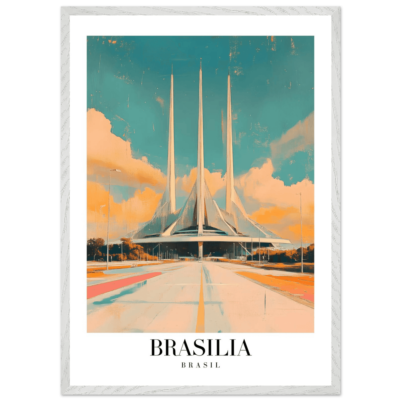 Brasília Brasil Mid-Century Modern Framed Poster – Vintage Travel Art with Wooden Frame - Vibrantwalls