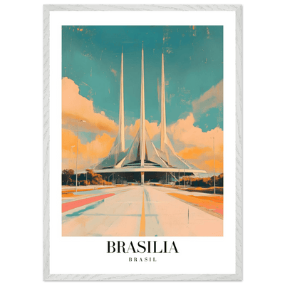 Brasília Brasil Mid-Century Modern Framed Poster – Vintage Travel Art with Wooden Frame - Vibrantwalls