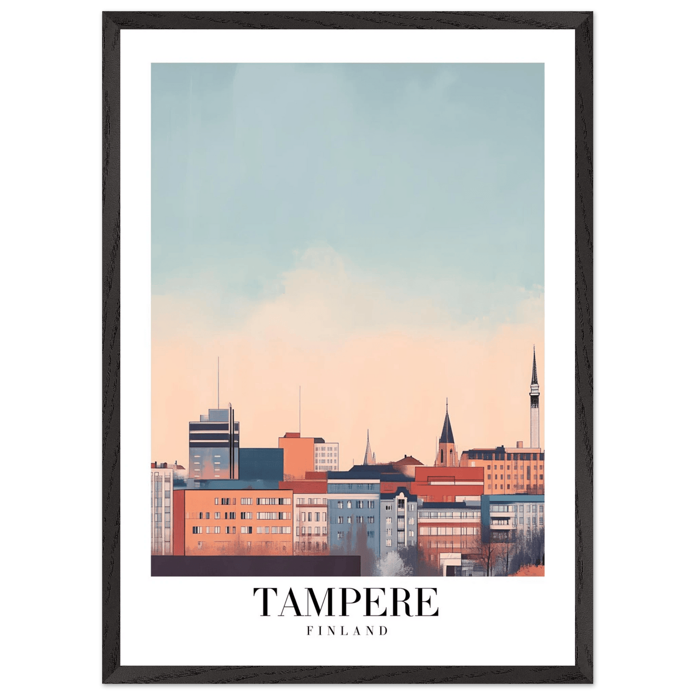 Tampere Finland Framed Poster – Modern Cityscape Wall Art with Customizable Wooden Frame - Vibrantwalls