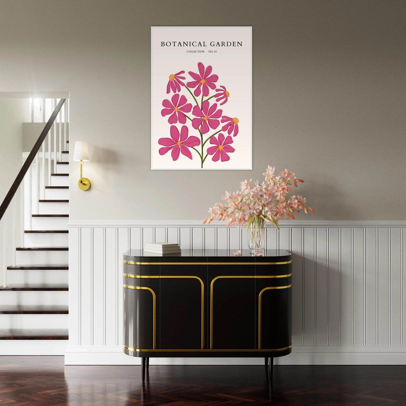 Vibrant Botanical Garden Framed Poster – Pink Cosmos & Abstract Floral Art Print | Ready-to-Hang in Various Sizes - Vibrantwalls