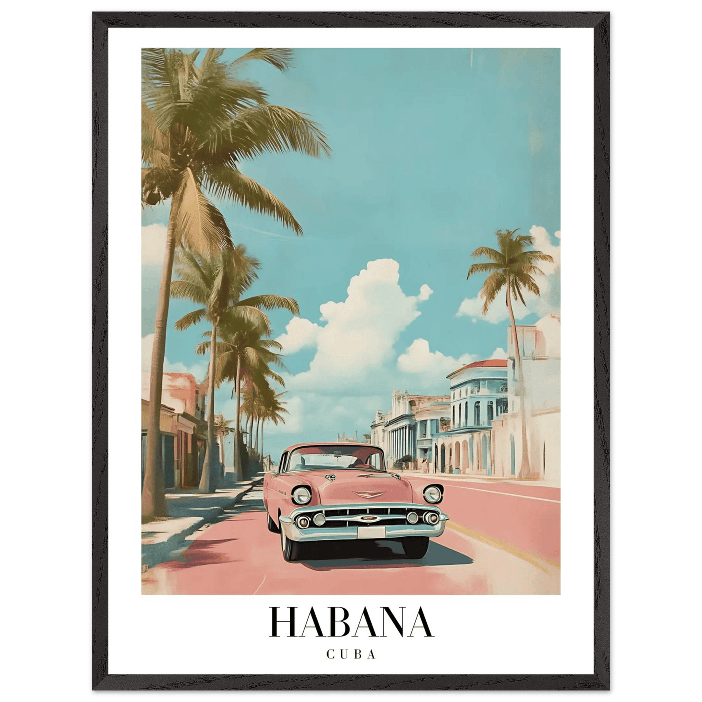 Habana Cuba Framed Poster – Vintage Pink Car Travel Art with Wooden Frame - Vibrantwalls