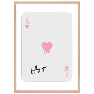 Lucky You - Ace of Hearts Drip Pink Print - Mounted Framed Poster Art with Eco-Friendly Wood Frame - Vibrantwalls