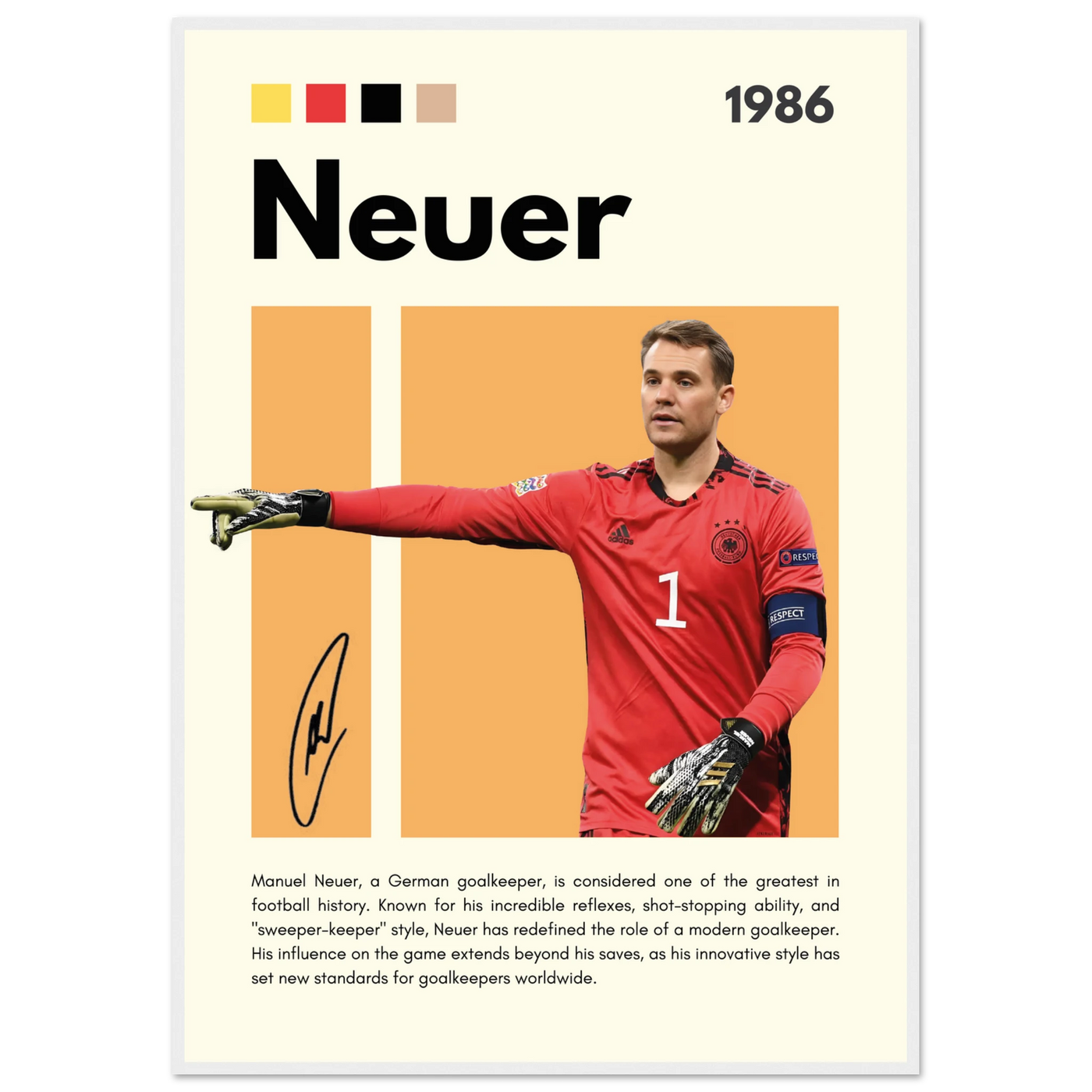 Manuel Neuer Goalkeeper Framed Football Legend Poster 70x100 cm 28x40″ White frame Vibrantwalls