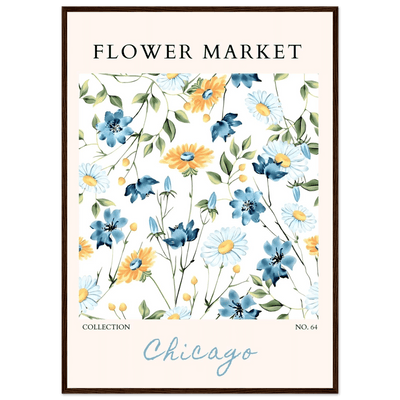 Flower Market Chicago Collection Framed Poster – Whimsical Blue & Yellow Floral Art Print | Ready-to-Hang - Vibrantwalls