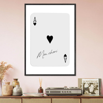 Ace of Hearts 'Mon Cheri' Art Print - Framed Poker Card Poster, Eco-Friendly Wood Frame - Vibrantwalls