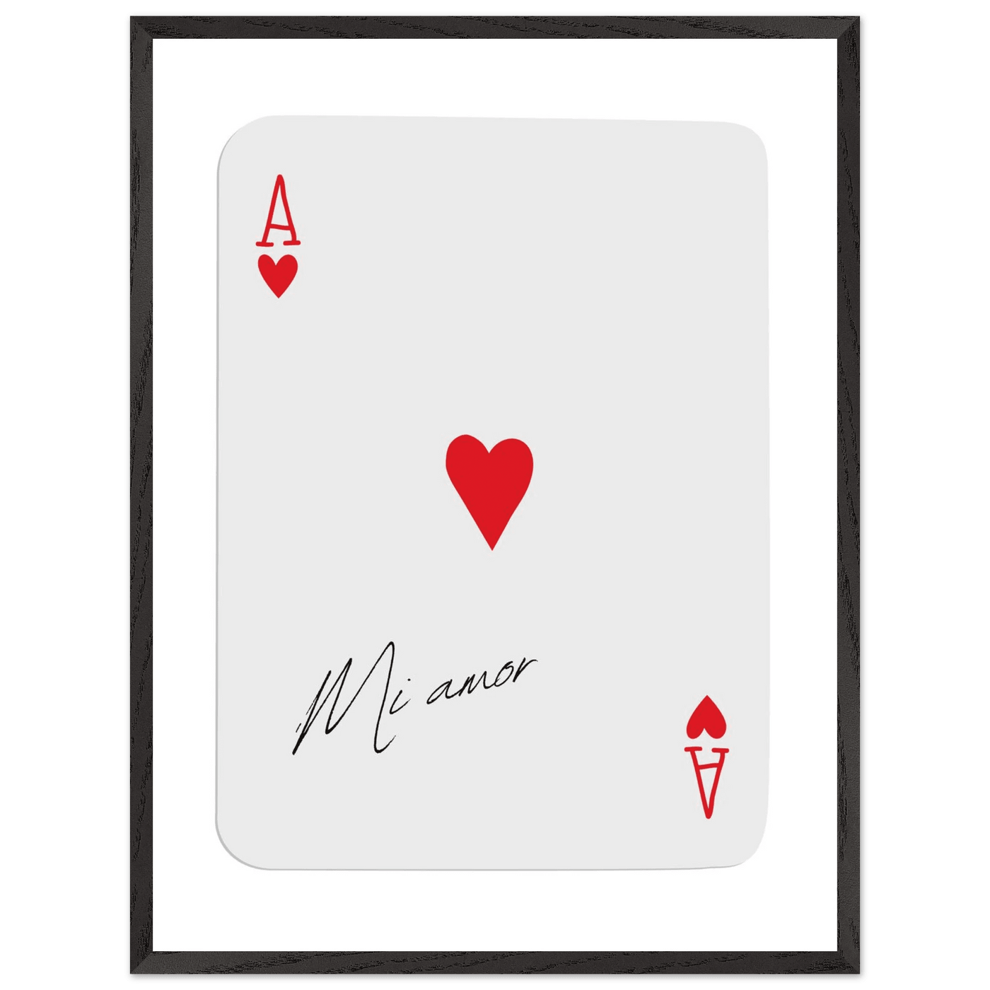 Mi Amor Ace of Hearts - Framed Poker Card Art Print, Eco-Friendly Wood Frame & Shatterproof Plexiglass - Vibrantwalls