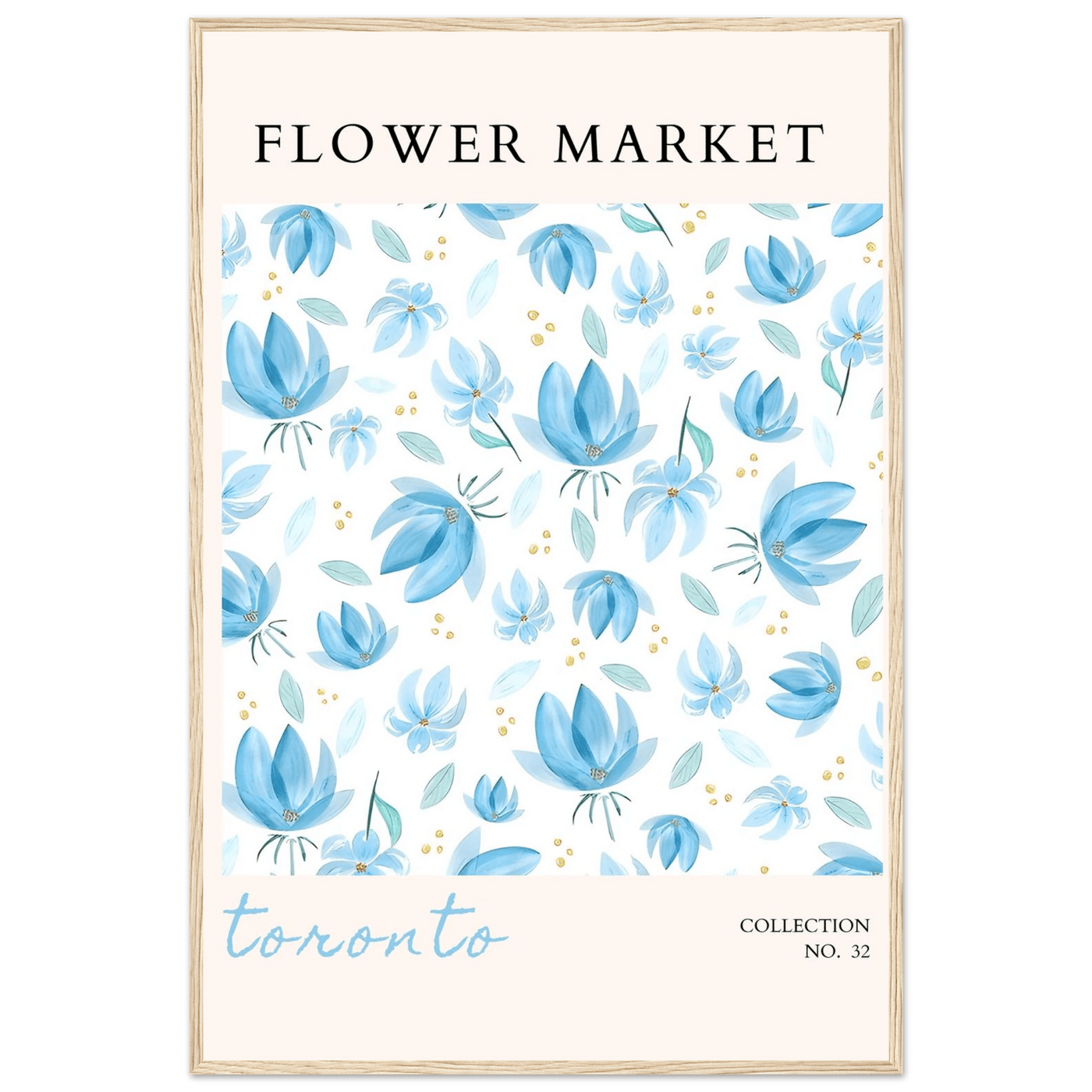 Toronto Flower Market Wall Art – Delicate Blue Floral & Gold Dot Prints | Framed & Ready-to-Hang - Vibrantwalls