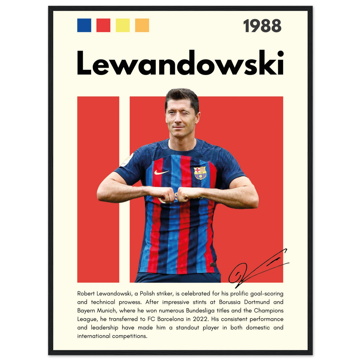 Robert Lewandowski FC Barcelona Framed Football Poster 60x80 cm 24x32″ Black frame Vibrantwalls