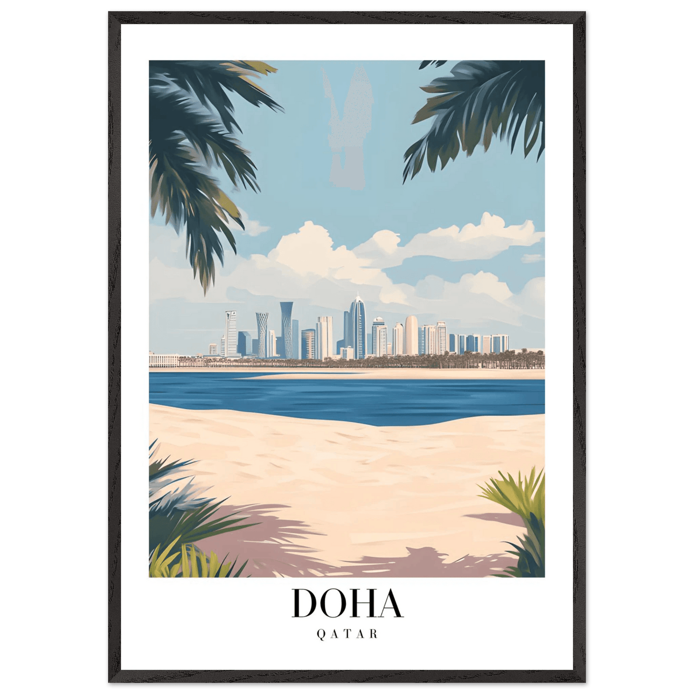 Doha Qatar Skyline Framed Poster – Modern Travel Wall Art with Palm Beach Vibes - Vibrantwalls
