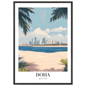 Doha Qatar Skyline Framed Poster – Modern Travel Wall Art with Palm Beach Vibes - Vibrantwalls