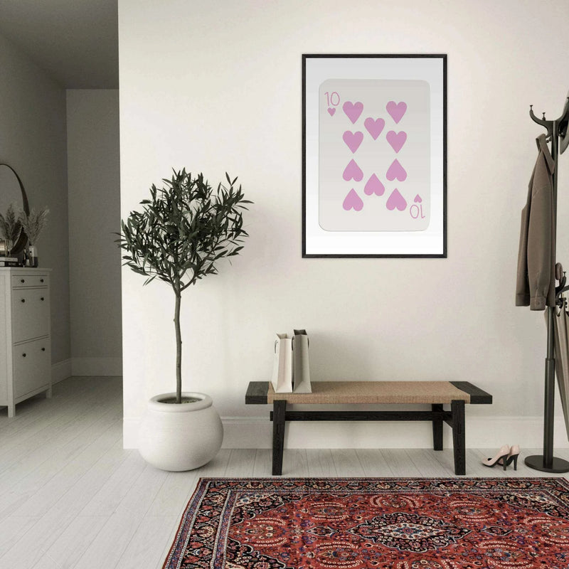 Ten of Hearts Poker Card Print - Soft Pink & Cream Mounted Framed Poster Art, Eco-Friendly Wood Frame - Vibrantwalls