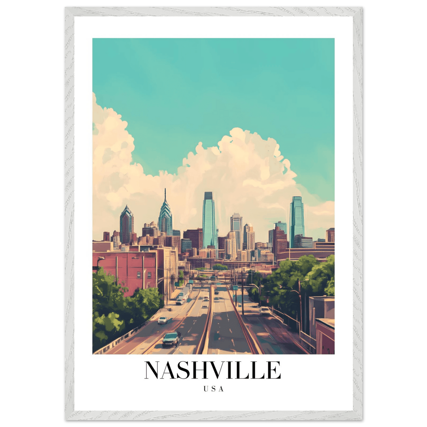 Nashville USA Framed Poster – Vibrant Urban Wall Art with Wooden Frame - Vibrantwalls