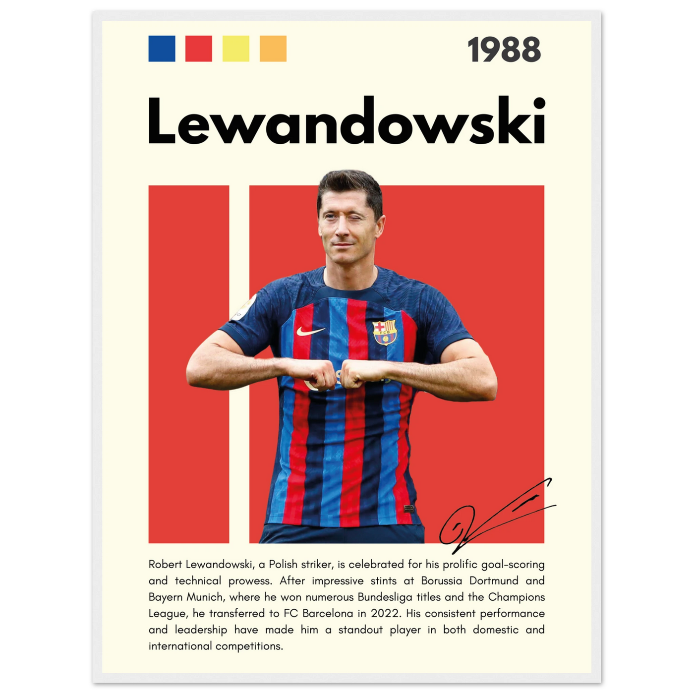Robert Lewandowski FC Barcelona Framed Football Poster 60x80 cm 24x32″ White frame Vibrantwalls