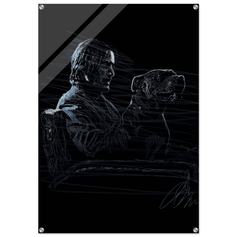 John Wick Dog Wall Decor – Abstract Acrylic Print, Modern Line Art, Glossy Finish, Iconic Duo Wall Decor - Vibrantwalls