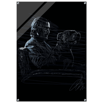 John Wick Dog Wall Decor – Abstract Acrylic Print, Modern Line Art, Glossy Finish, Iconic Duo Wall Decor - Vibrantwalls