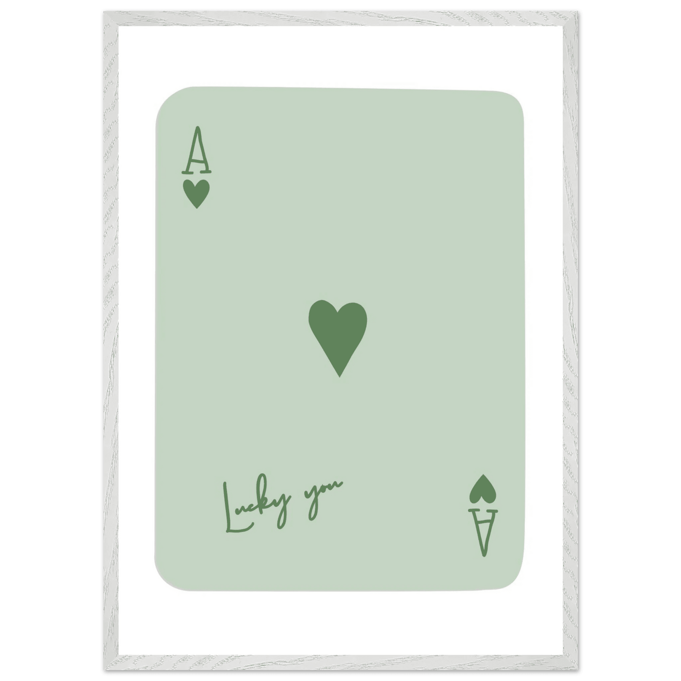 Minimalist Ace of Hearts Poker Card Print - Eco-Friendly Framed Wall Art, 'Lucky You' Design - Vibrantwalls