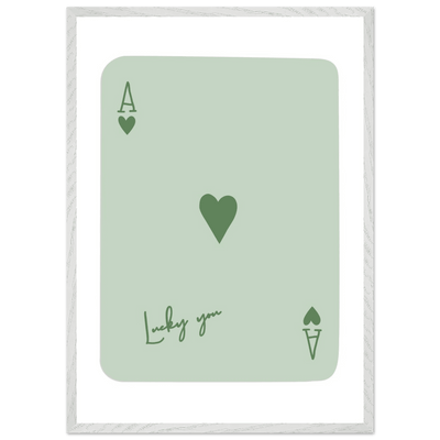 Minimalist Ace of Hearts Poker Card Print - Eco-Friendly Framed Wall Art, 'Lucky You' Design - Vibrantwalls