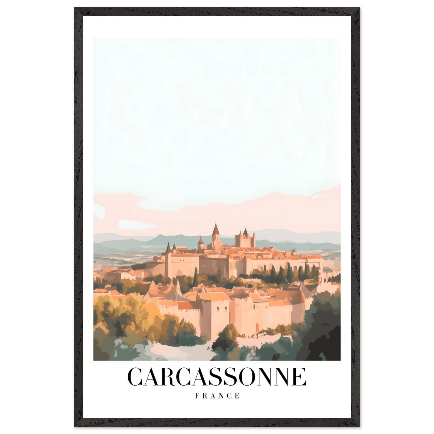Carcassonne France Framed Poster – Vintage Travel Wall Art in Pastel Hues & Wooden Frame - Vibrantwalls