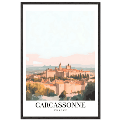 Carcassonne France Framed Poster – Vintage Travel Wall Art in Pastel Hues & Wooden Frame - Vibrantwalls