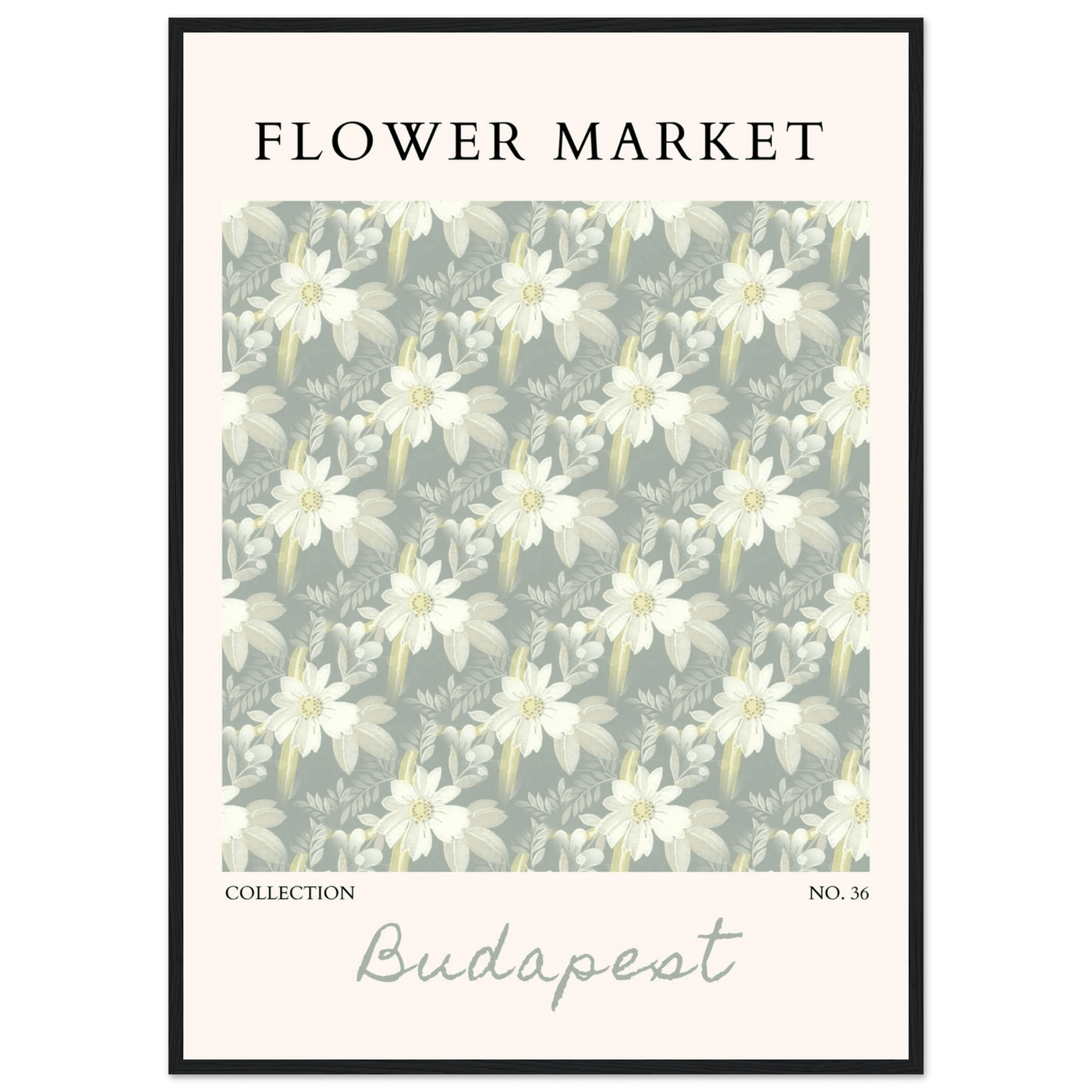 Budapest Flower Market Framed Poster – Elegant Botanical Art Print in Sage Green | Ready-to-Hang Wall Decor - Vibrantwalls