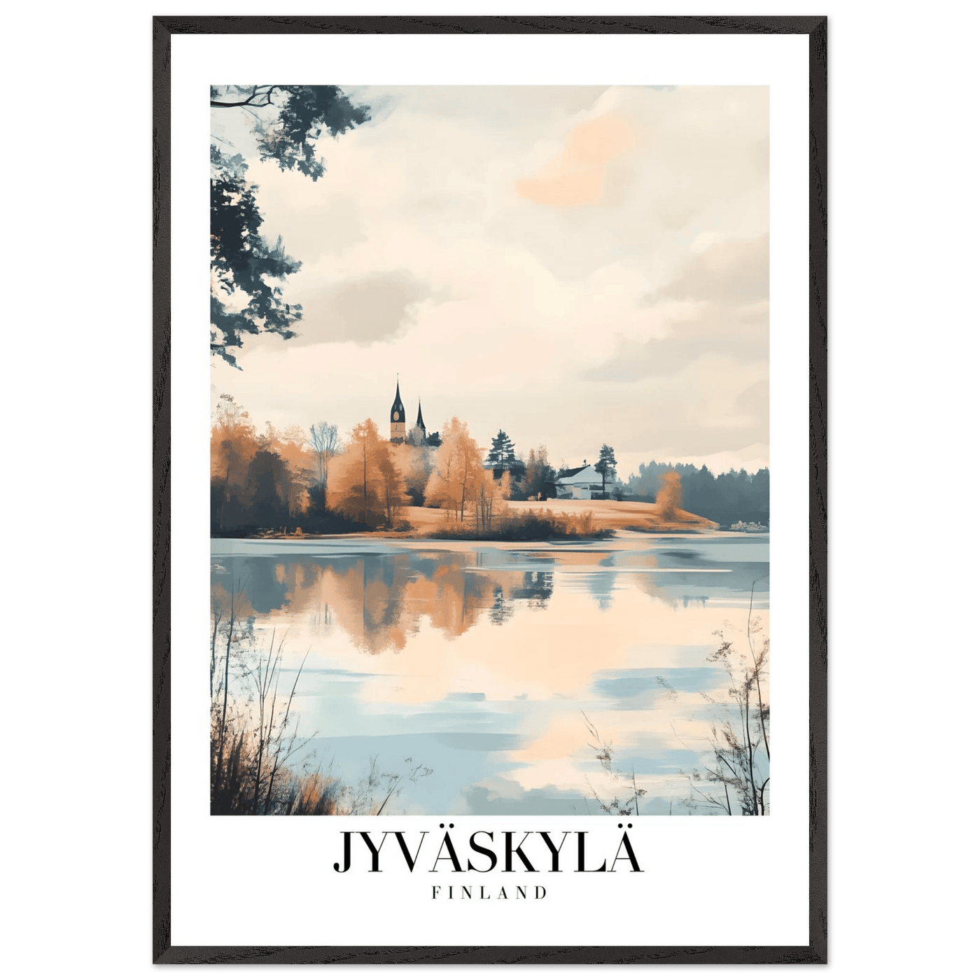 Jyväskylä Finland Framed Poster – Serene Lakeside Wall Art with Vintage-Inspired Charm & Wooden Frame - Vibrantwalls