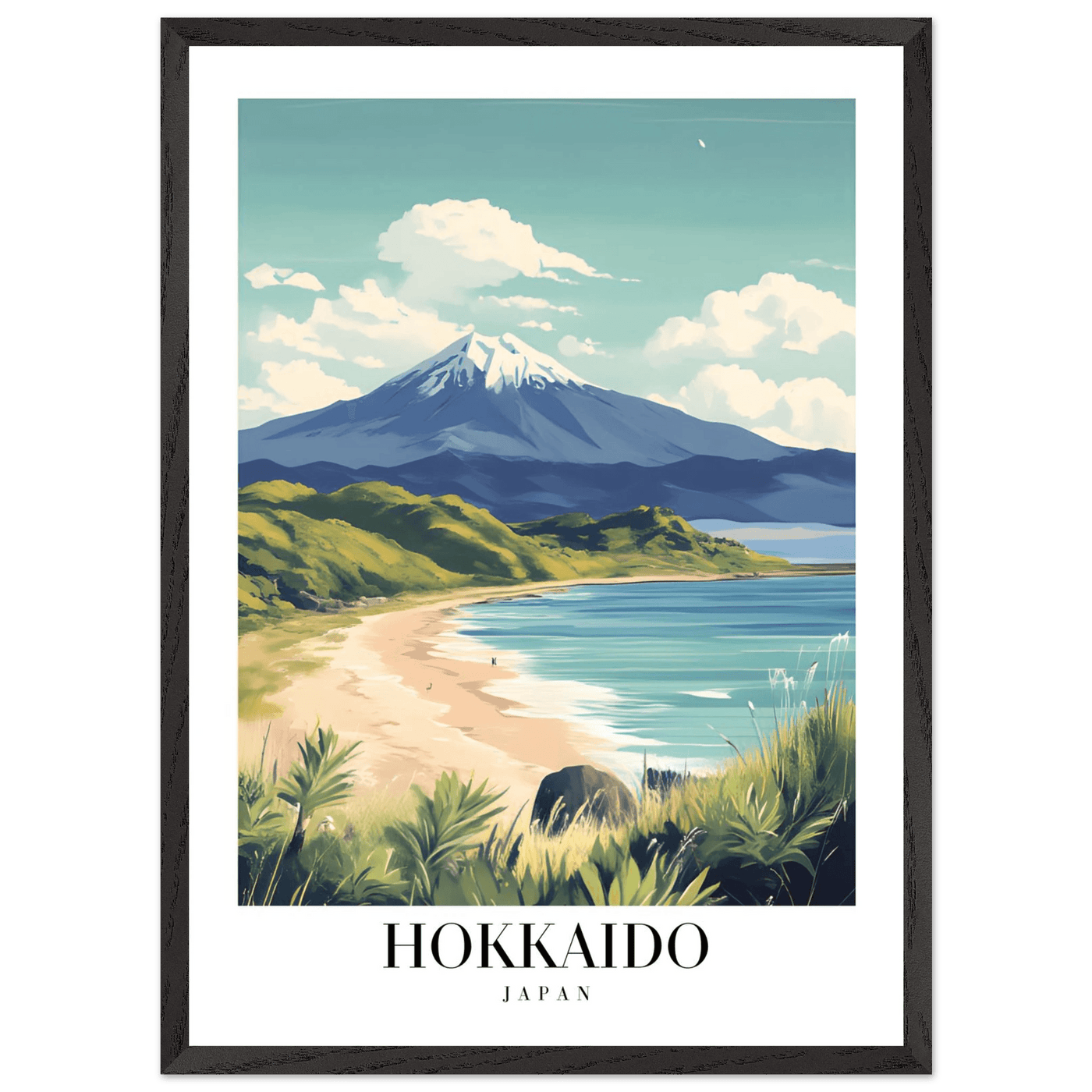Hokkaido Japan Framed Poster – Vintage Mount Yotei Travel Wall Art with Wooden Frame - Vibrantwalls