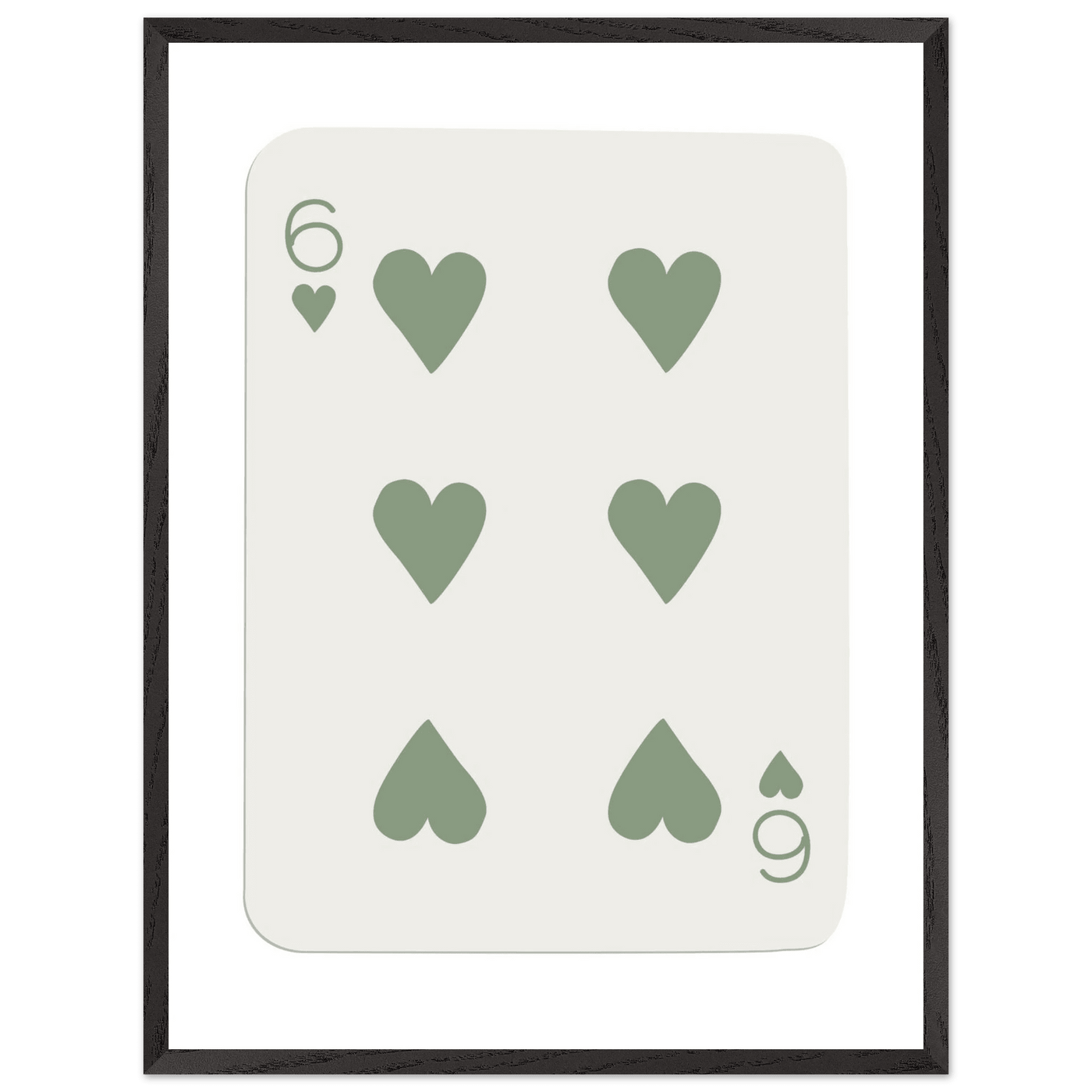 Minimalist Six of Hearts Poker Card Print - Mounted & Framed Art in Eco-Friendly Wood, Choose Your Size & Frame - Vibrantwalls