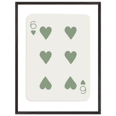 Minimalist Six of Hearts Poker Card Print - Mounted & Framed Art in Eco-Friendly Wood, Choose Your Size & Frame - Vibrantwalls
