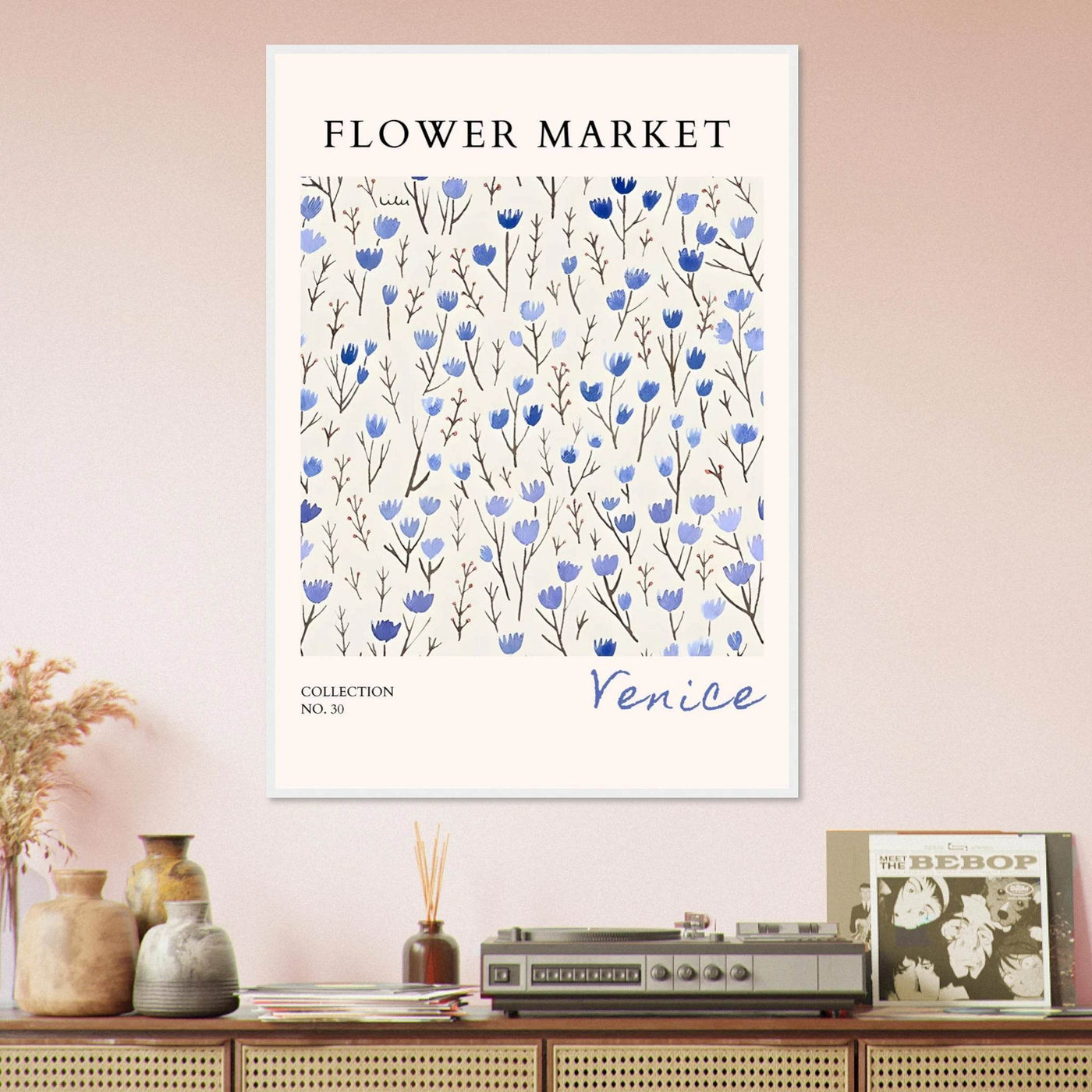 Venice Flower Market Framed Poster – Serene Blue Floral Art Print | Ready-to-Hang Wall Decor - Vibrantwalls