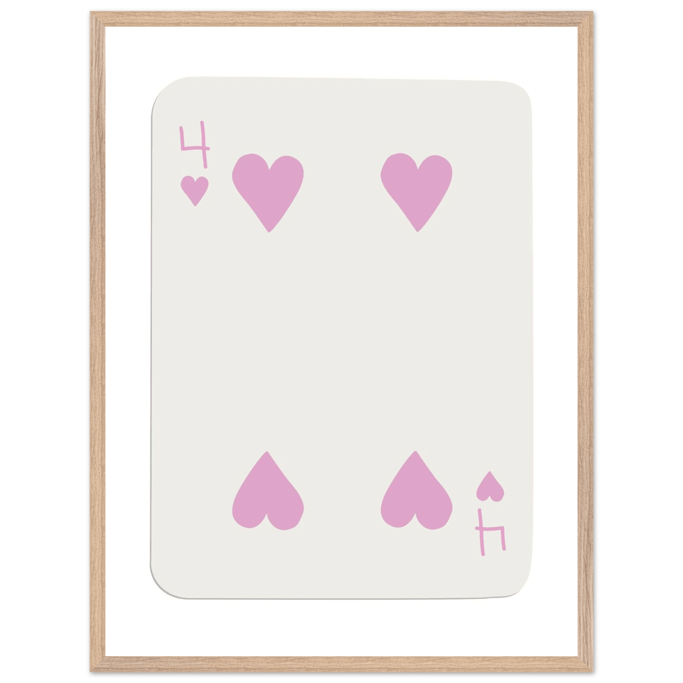 Four of Hearts Pastel Pink - Mounted Framed Poker Card Art, Eco-Friendly Wood Frame in Custom Sizes - Vibrantwalls