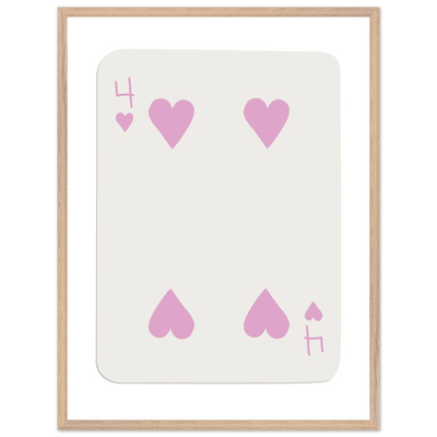 Four of Hearts Pastel Pink - Mounted Framed Poker Card Art, Eco-Friendly Wood Frame in Custom Sizes - Vibrantwalls