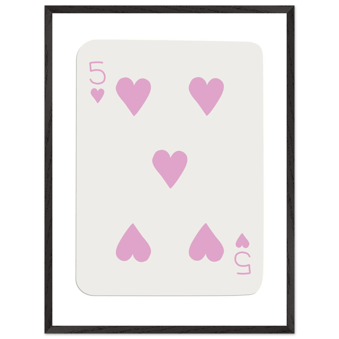 Five of Hearts Poker Card Print - Soft Pink Framed Poster Art, Eco-Friendly Wood Frame - Vibrantwalls