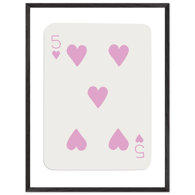 Five of Hearts Poker Card Print - Soft Pink Framed Poster Art, Eco-Friendly Wood Frame - Vibrantwalls