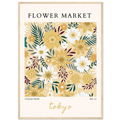 Tokyo Flower Market Framed Poster – Botanical Golden & White Floral Print | Ready-to-Hang Wall Art - Vibrantwalls