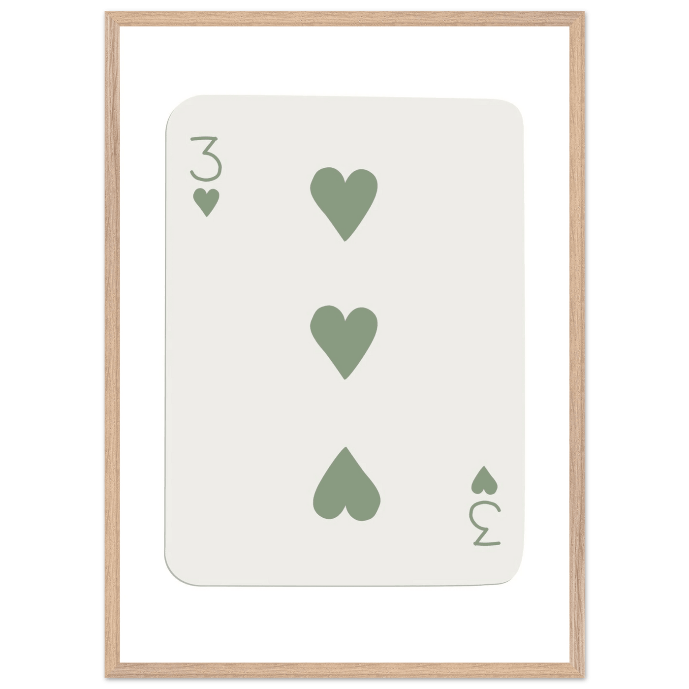 Minimalist Three of Hearts Poker Card Print - Mounted & Framed Eco-Friendly Wall Art for Modern Decor - Vibrantwalls