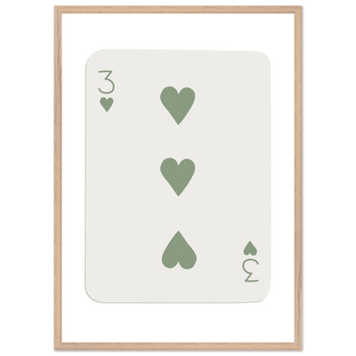 Minimalist Three of Hearts Poker Card Print - Mounted & Framed Eco-Friendly Wall Art for Modern Decor - Vibrantwalls