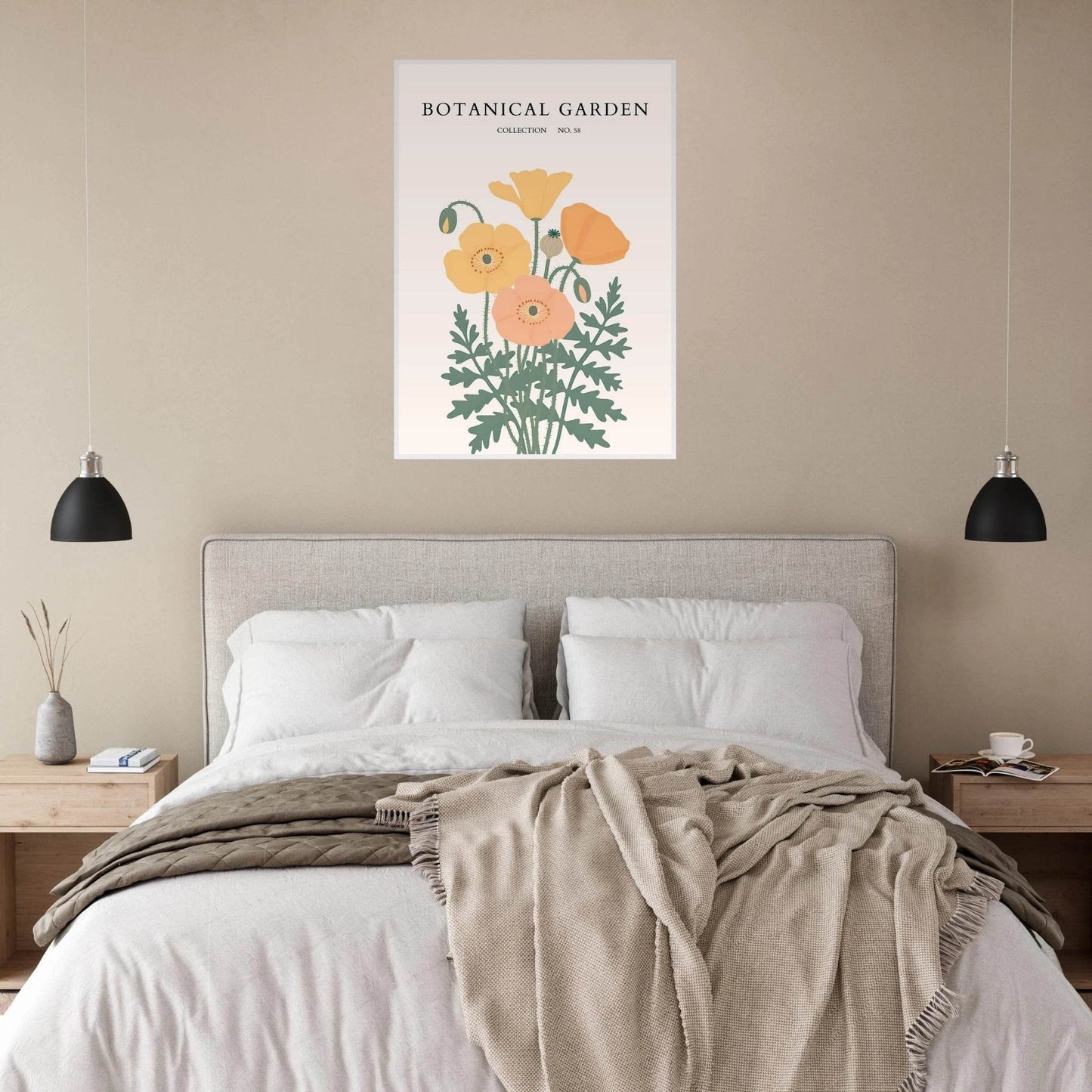 Botanical Garden Poppy Framed Poster – Warm Hues & Nature Art Print | Ready-to-Hang Floral Decor - Vibrantwalls