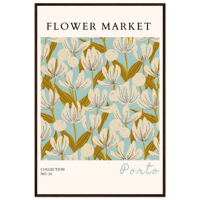 Flower Market Porto Abstract Floral Framed Poster | Calming Blue & Gold Botanical Art Print, Ready-to-Hang - Vibrantwalls