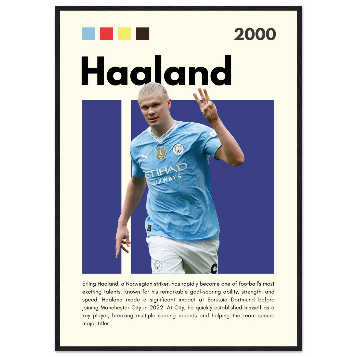 Erling Haaland Manchester City Framed Football Poster A1 (59.4 x 84.1 cm) Black frame Vibrantwalls