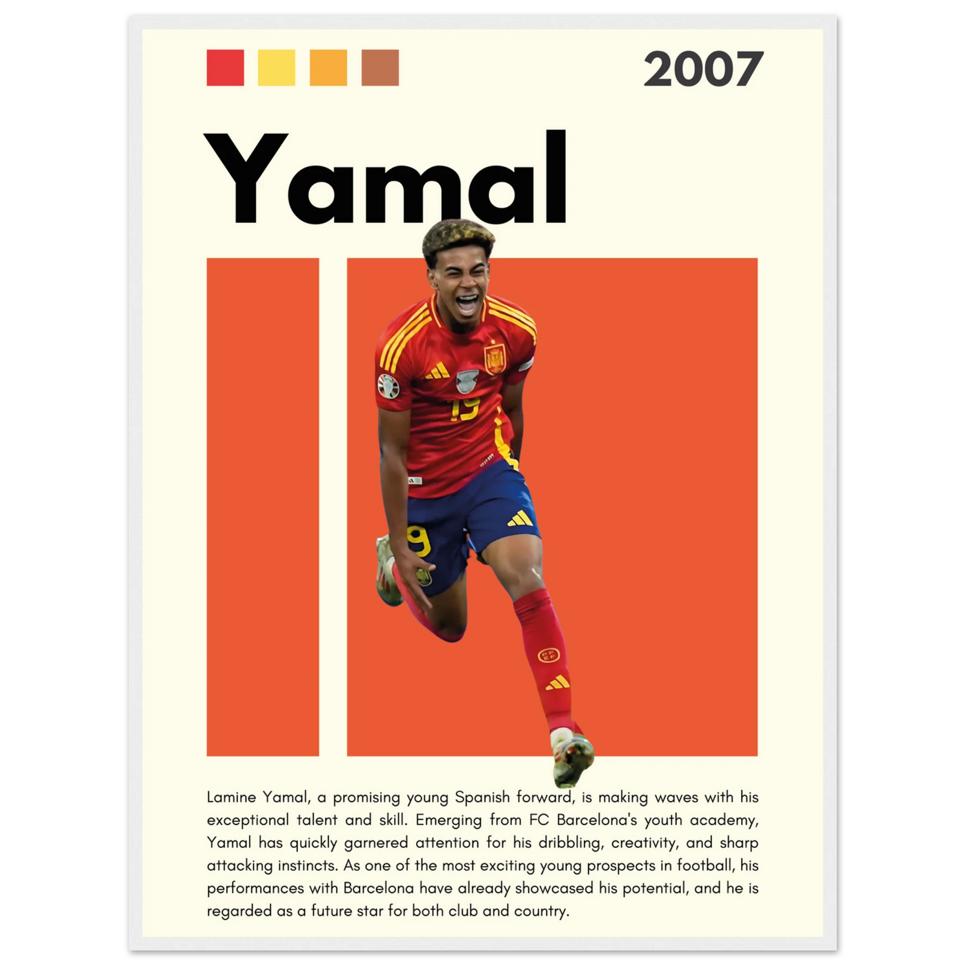 Lamine Yamal Spain Soccer Framed Football Poster 60x80 cm 24x32″ White frame Vibrantwalls