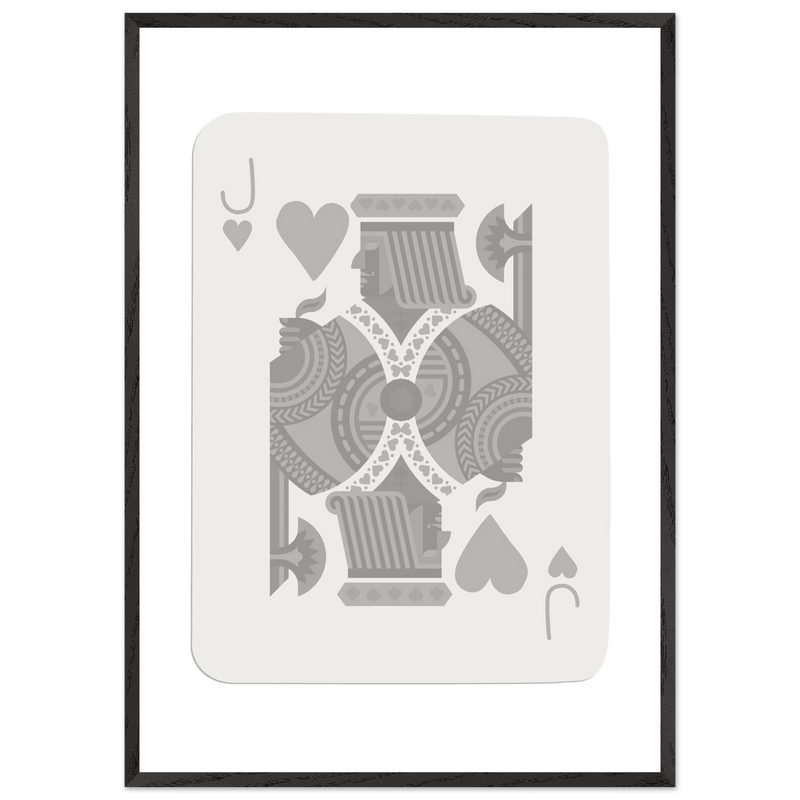 Jack of Hearts Poker Card Print - Minimalist Grey & White Art - Framed Poster, Eco-Friendly Wood - Vibrantwalls