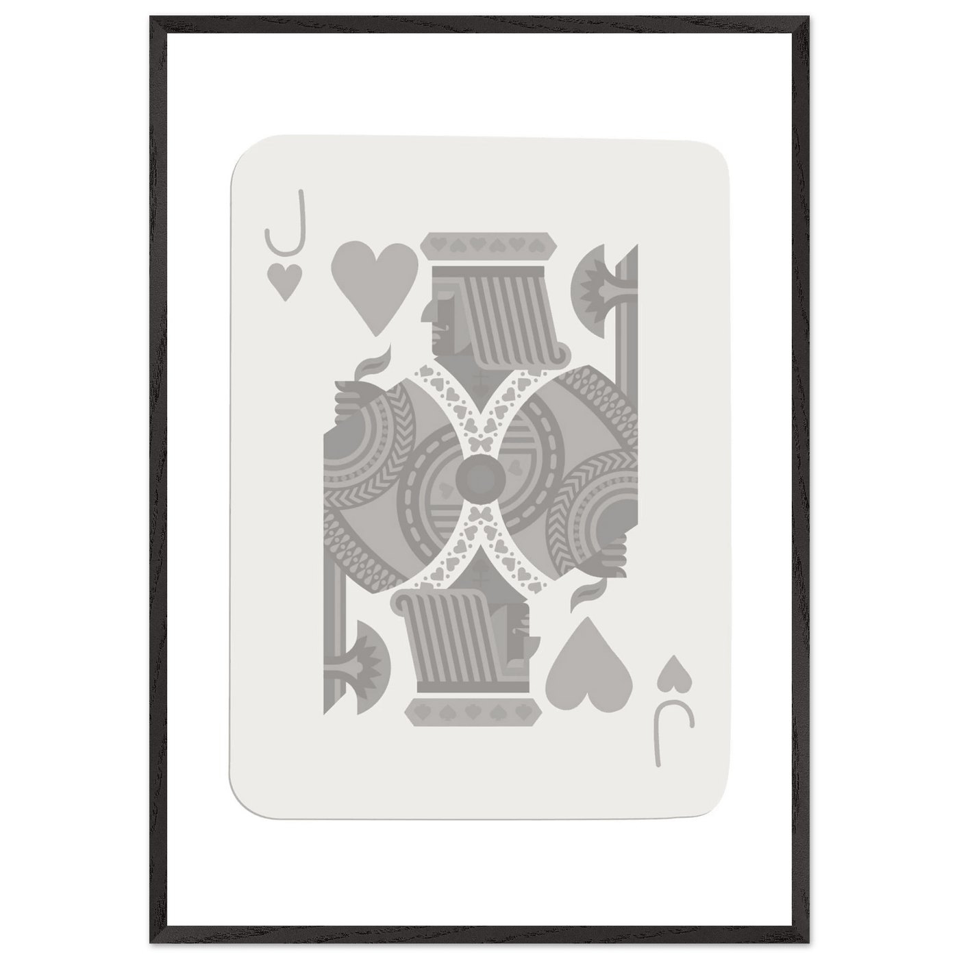 Jack of Hearts Poker Card Print - Minimalist Grey & White Art - Framed Poster, Eco-Friendly Wood - Vibrantwalls