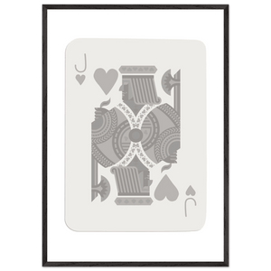 Jack of Hearts Poker Card Print - Minimalist Grey & White Art - Framed Poster, Eco-Friendly Wood - Vibrantwalls