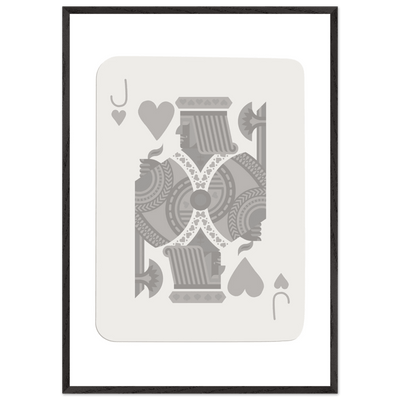 Jack of Hearts Poker Card Print - Minimalist Grey & White Art - Framed Poster, Eco-Friendly Wood - Vibrantwalls