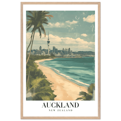 Auckland New Zealand Framed Poster – Vintage Coastal City Travel Wall Art with Wooden Frame Options - Vibrantwalls