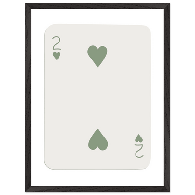 Minimalist Two of Hearts Poker Card Print - Sage Green & Cream Framed Art for Modern Decor, Eco Wood Frame - Vibrantwalls