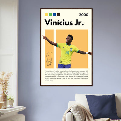 Vinicius Jr. Brazil Soccer Framed Poster – Dynamic Football Legend Art Print in Multiple Sizes & Frame Finishes Vibrantwalls