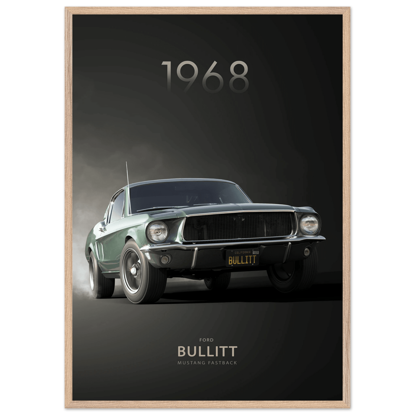 1968 Bullitt Mustang GT - 50th Anniversary Framed Poster | Iconic Green, Ready-to-Hang, Premium Quality - Vibrantwalls