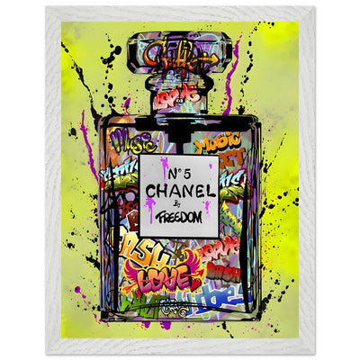 Coco Chanel No. 5 Graffiti Art Print - Vibrant Street Style Perfume Bottle Framed Wall Art - Vibrantwalls